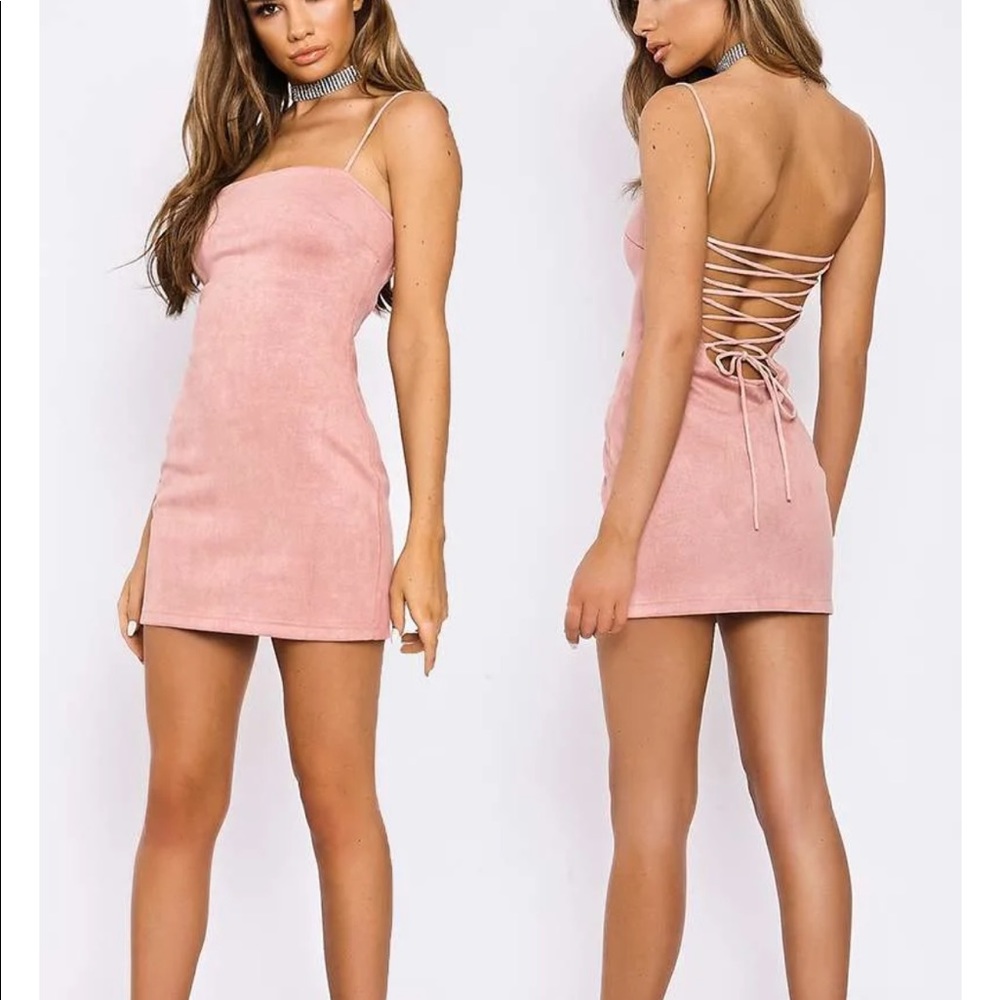 ROSE LACE UP FAUX SUEDE MINI DRESS